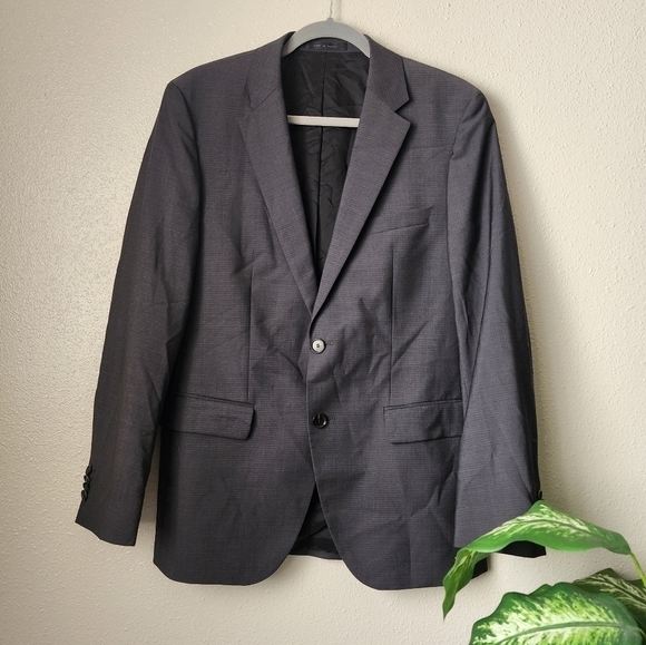 Hugo Boss Pinstripe Double Brested Button Blazer Suit Jacket Gray Mens 38R - Picture 1 of 12
